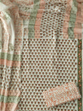 HAND BLOCK PRINTED COTTON 3-PIS SUIT WITH MULMUL DUPPATA (CMS182)