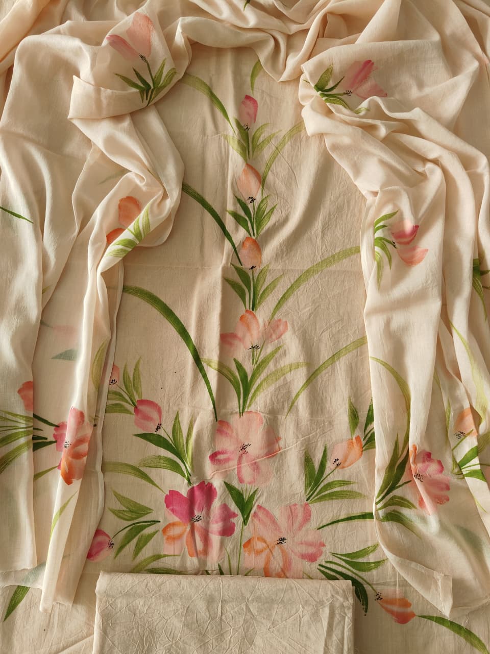 HAND BLOCK PRINTED COTTON 3-PIS SUIT WITH MULMUL DUPPATA (CMS183)
