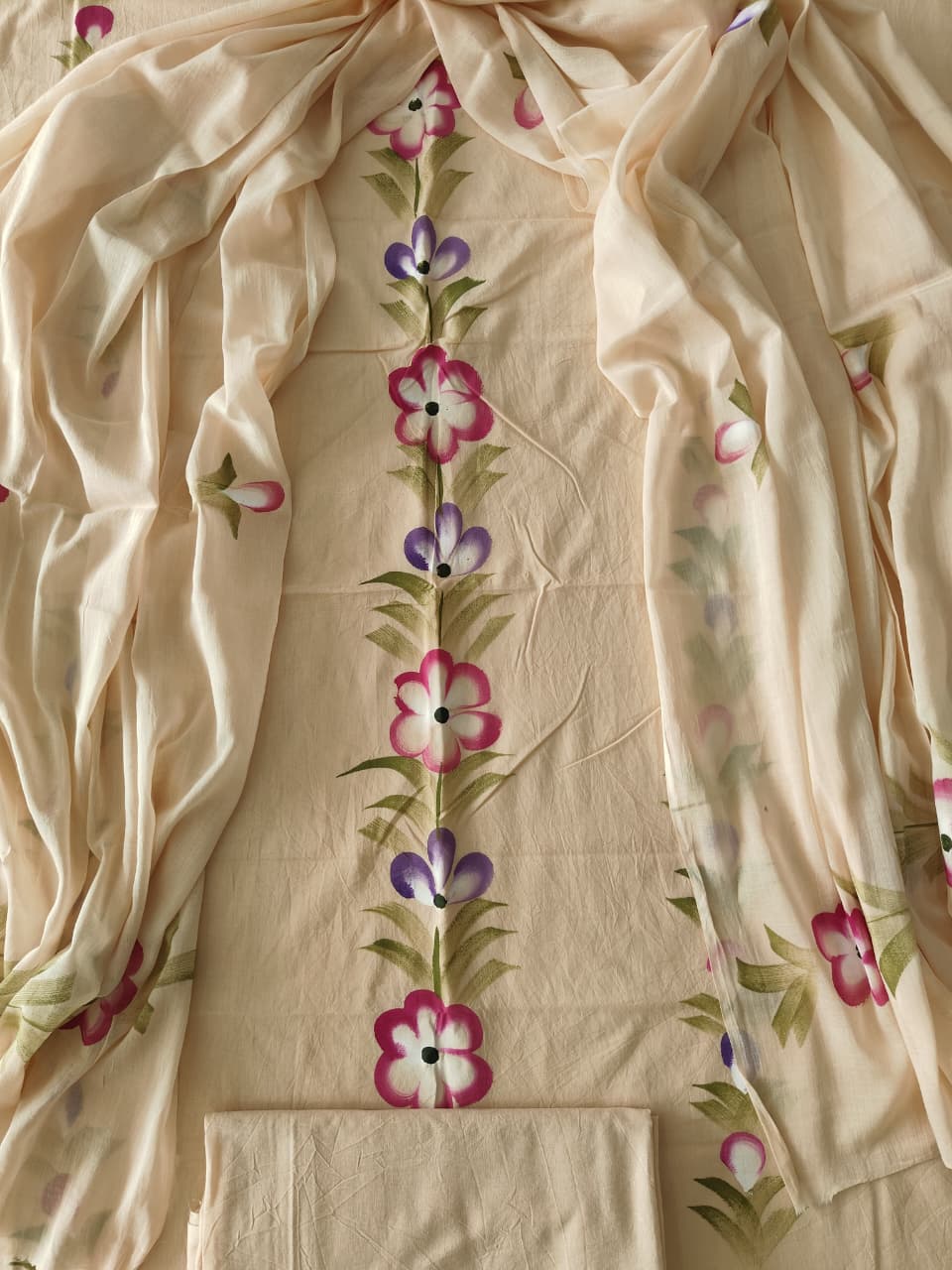 HAND BLOCK PRINTED COTTON 3-PIS SUIT WITH MULMUL DUPPATA (CMS184)