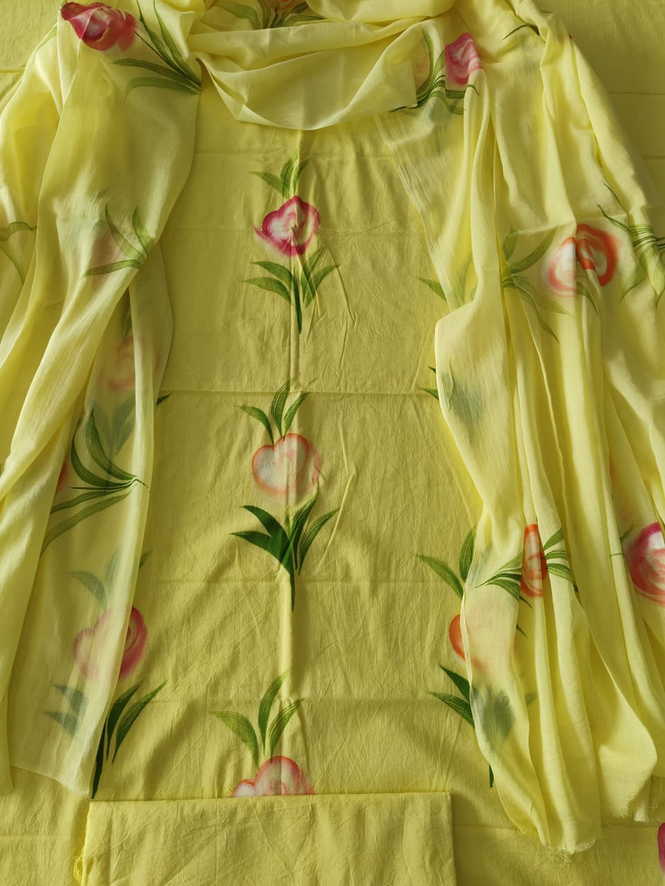 HAND BLOCK PRINTED COTTON 3-PIS SUIT WITH MULMUL DUPPATA (CMS185)