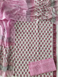 HAND BLOCK PRINTED COTTON 3-PIS SUIT WITH MULMUL DUPPATA (CMS187)