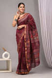 Jaipuri Hand Block Bagru Printed Maheshwari Silk Saree With Blouse (MSS200)