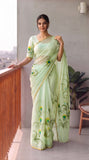 Hand Brush Painted Chiffon Saree with Blouse ( CIA99)