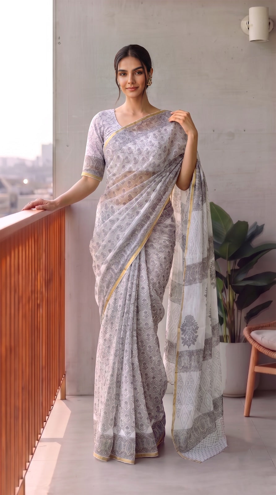 Hand Brush Painted Chiffon Saree with Blouse ( CIA102)