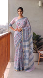Hand Brush Painted Chiffon Saree with Blouse ( CIA105)