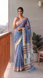 Hand Brush Painted Chiffon Saree with Blouse ( CIA79)