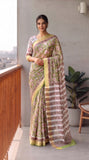 Hand Brush Painted Chiffon Saree with Blouse ( CIA82)