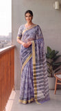 Hand Brush Painted Chiffon Saree with Blouse ( CIA88)