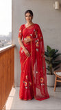 Hand Brush Painted Chiffon Saree with Blouse ( CIA 63)