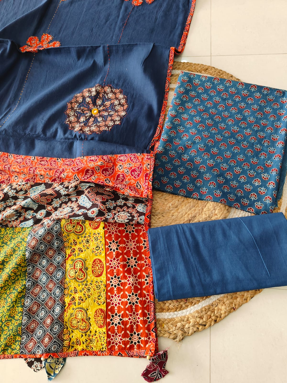 Ajarkh  Print Suit Pcs With Patch Work And Mirror Work Dupatta (ASC069)