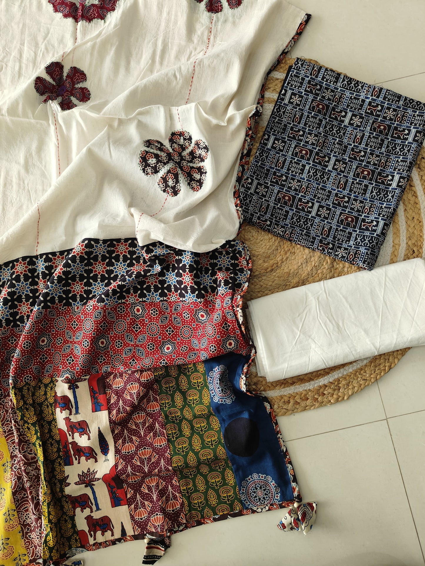 Ajarkh  Print Suit Pcs With Patch Work And Mirror Work Dupatta (ASC73)