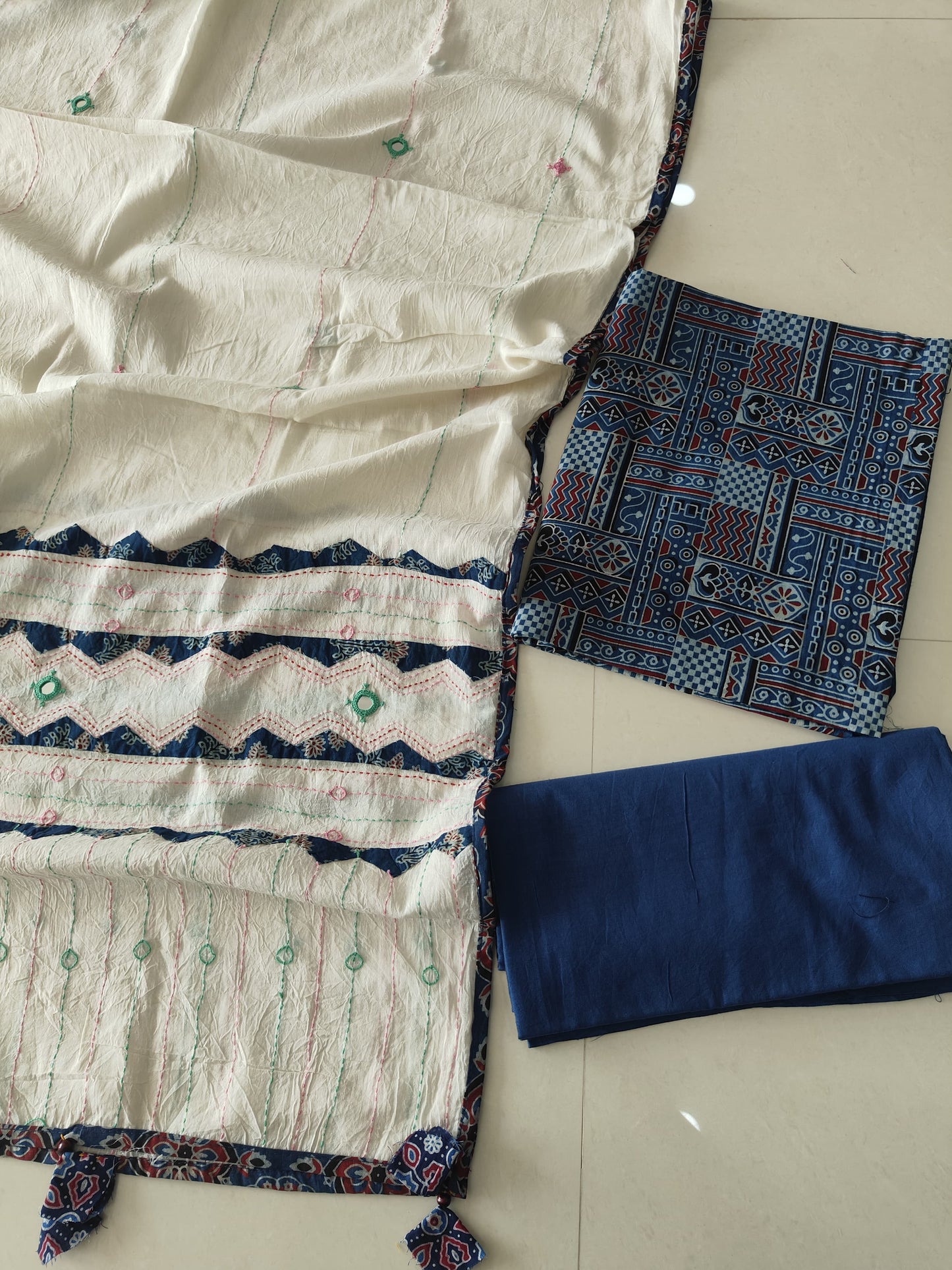 Ajarkh  Print Suit Pcs With Patch Work And Mirror Work Dupatta (ASC55)