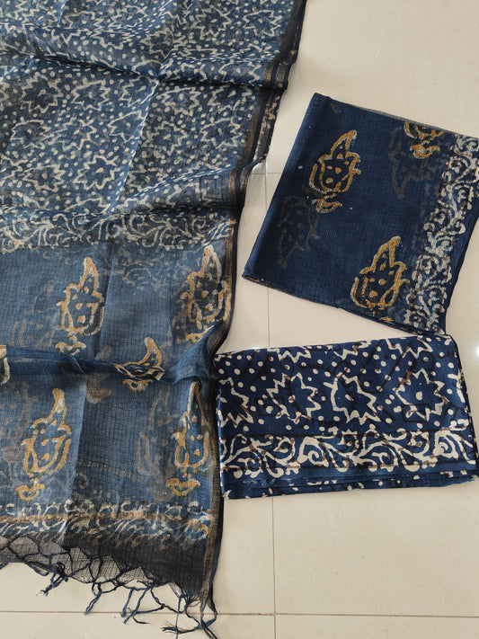 HAND BLOCK PRINTED KOTA DORIYA SUIT WITH KOTA DORIYA DUPPATA (FKS186)