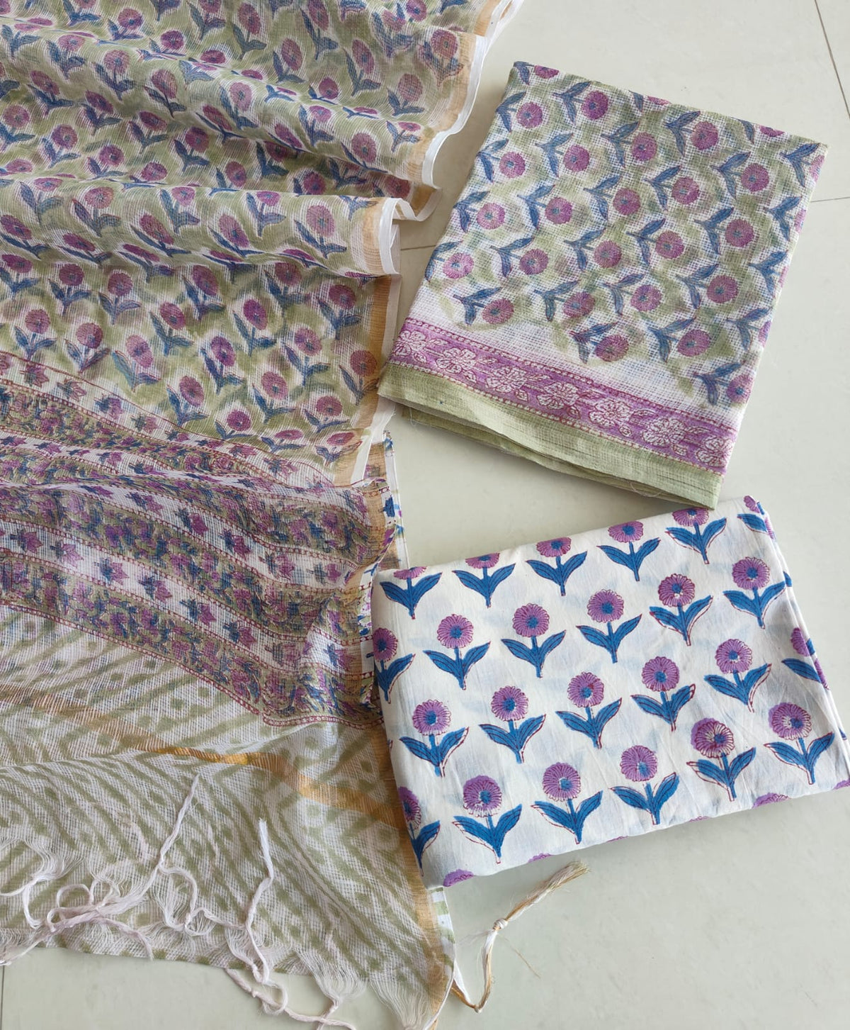 HAND BLOCK PRINTED KOTA DORIYA SUIT WITH KOTA DORIYA DUPPATA (FKS190)
