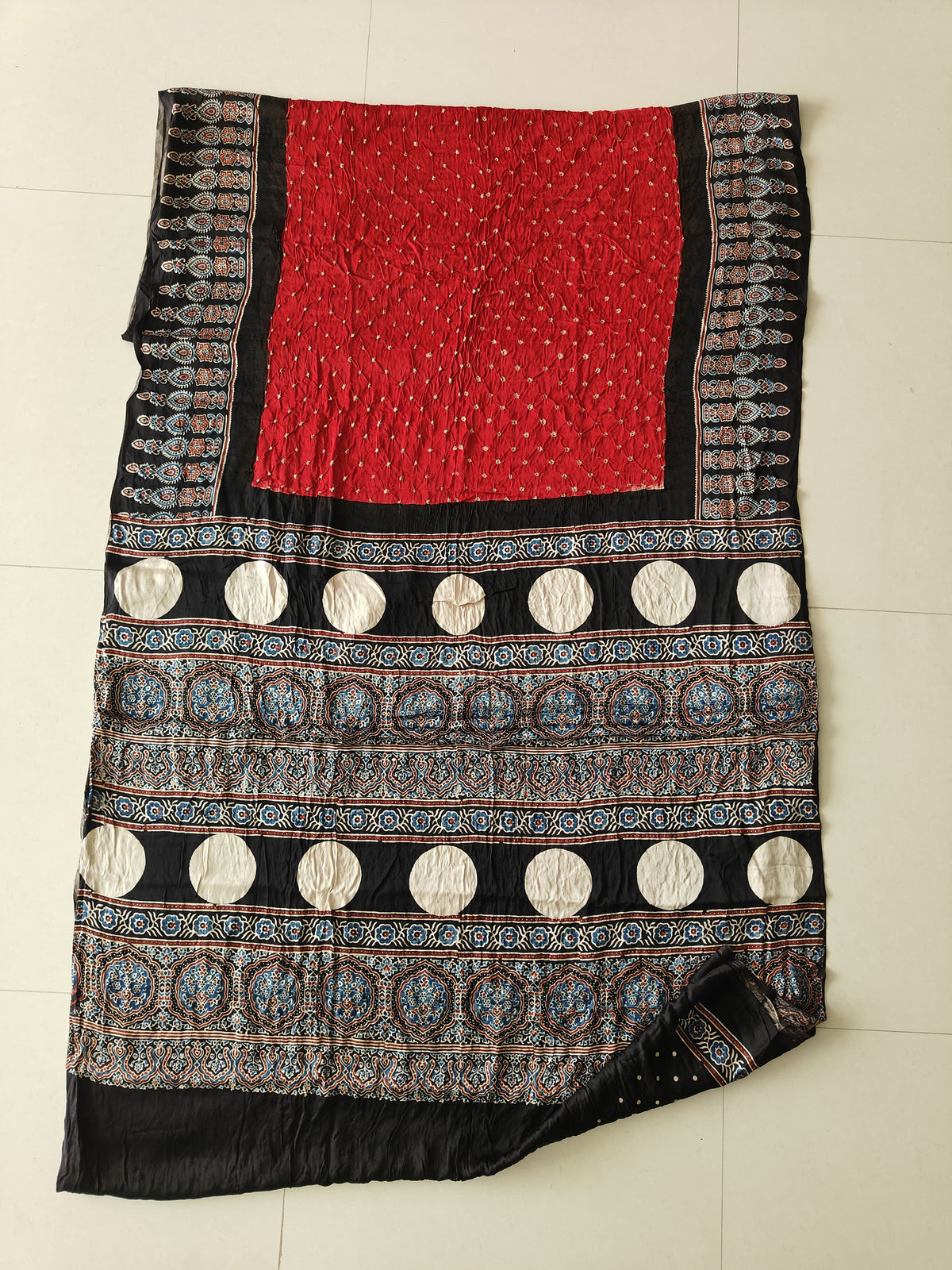 HAND BLOCK PRINTED  BANDHEJ AJRAKH MODAL SILK SAREE (CIX16)