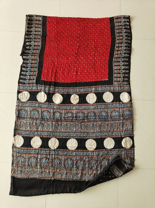 HAND BLOCK PRINTED  BANDHEJ AJRAKH MODAL SILK SAREE (CIX16)
