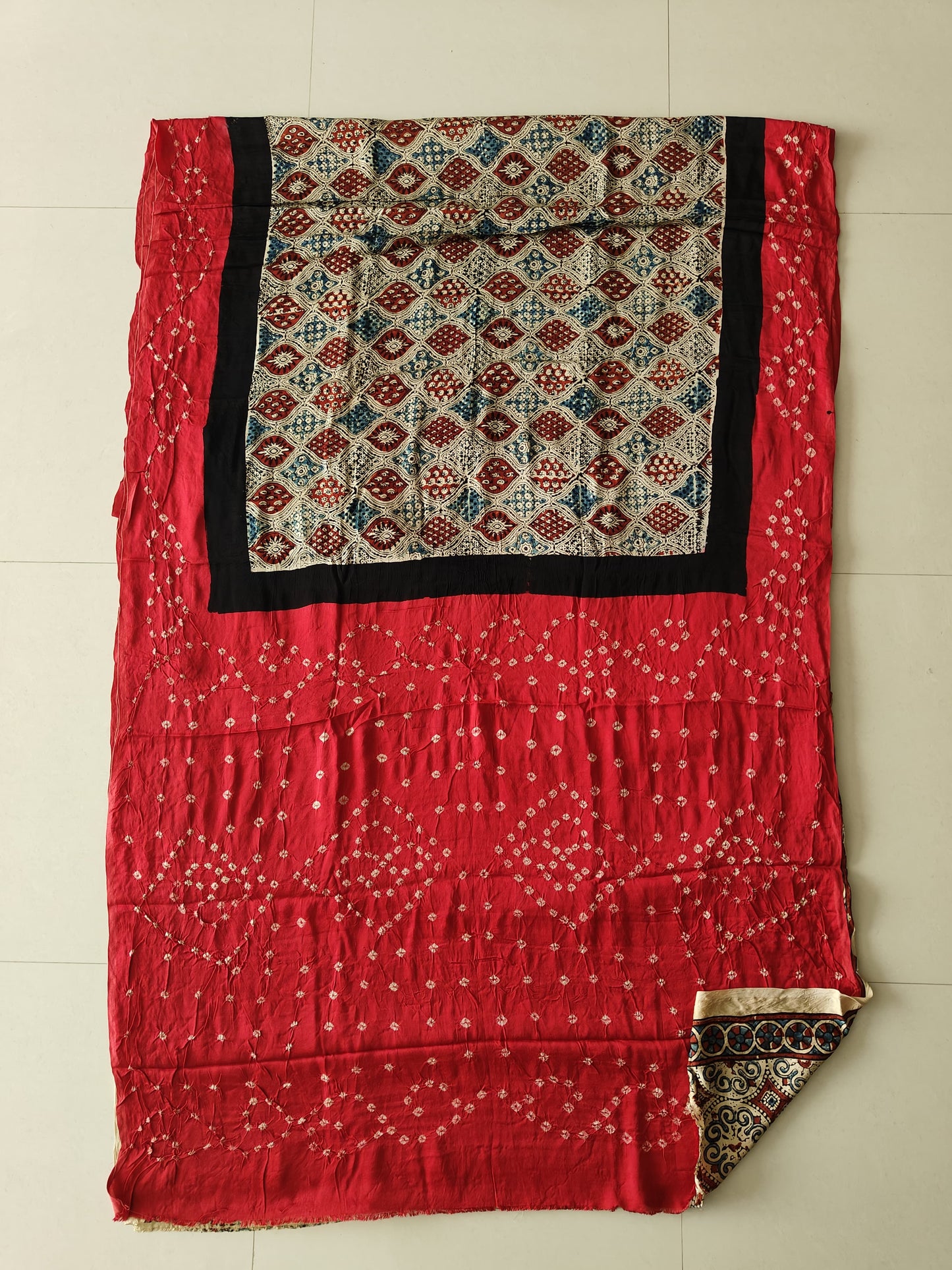 HAND BLOCK PRINTED  BANDHEJ AJRAKH MODAL SILK SAREE (CIX18)