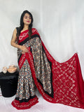 HAND BLOCK PRINTED  BANDHEJ AJRAKH MODAL SILK SAREE (CIX19)