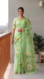 HAND BURSH PAINTED ORGANZA SILK SAREE WITH BLOUSE (CIB55)