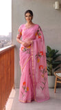 HAND BURSH PAINTED ORGANZA SILK SAREE WITH BLOUSE (CIB59)