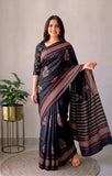 Ajrakh Hand Block Bagru Vanspati Printend Modal Silk Saree with Blouse (CID83)