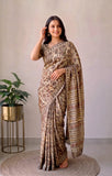 Ajrakh Hand Block Bagru Vanspati Printend Modal Silk Saree with Blouse (CID84)