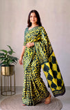 Pomegranate Printed Ajrakh Hand Block Modal Silk Saree with Blouse (CID111)