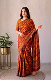 Pomegranate Printed Ajrakh Hand Block Modal Silk Saree with Blouse (CID123)
