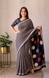 Pomegranate Printed Ajrakh Hand Block Modal Silk Saree with Blouse (CID125)