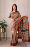 Jaipuri Hand Block Bagru Printed Maheshwari Silk Saree With Blouse (MSS189)