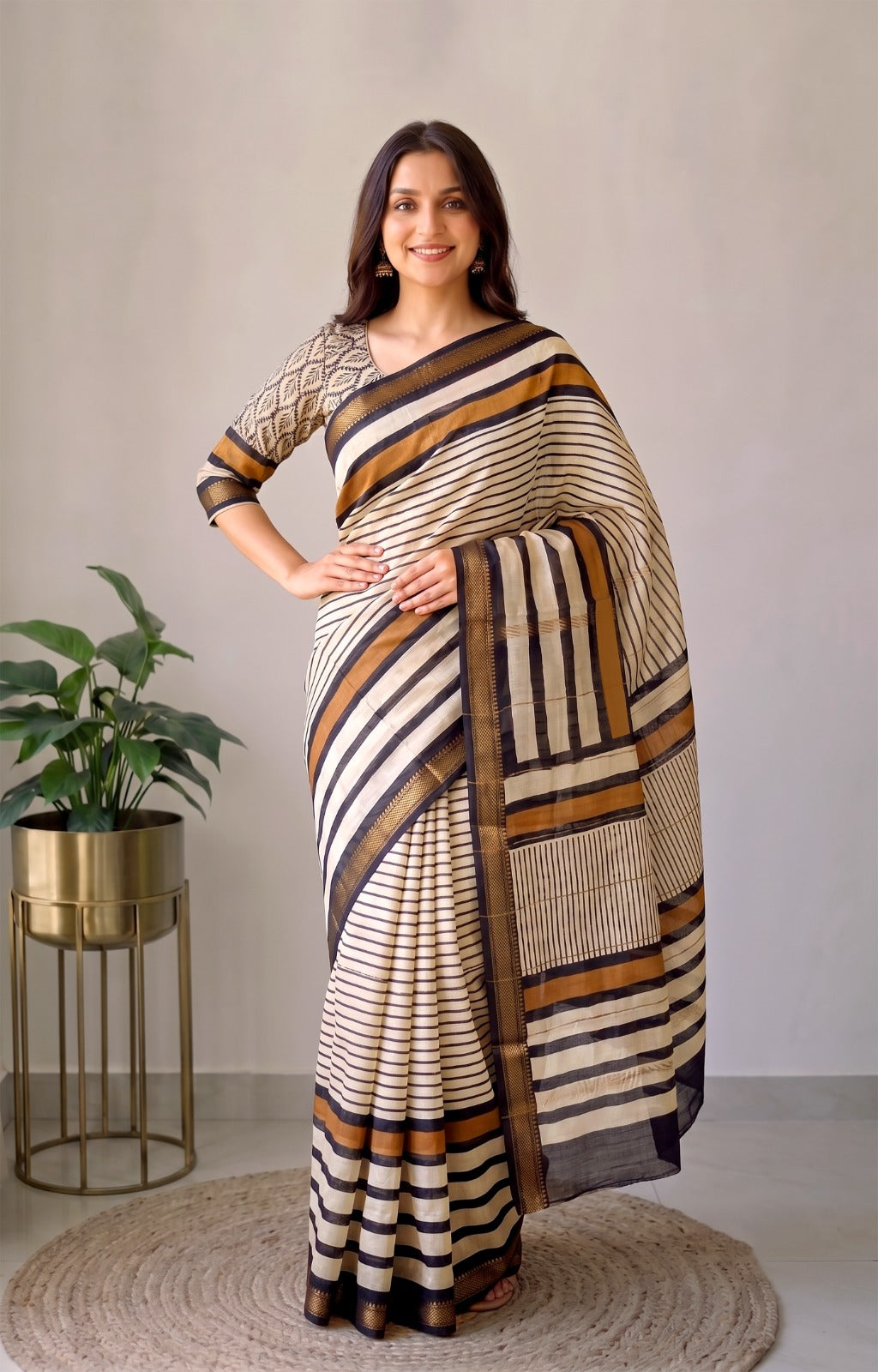 Jaipuri Hand Block Bagru Printed Maheshwari Silk Saree With Blouse (MSS201)