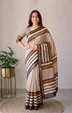 Jaipuri Hand Block Bagru Printed Maheshwari Silk Saree With Blouse (MSS201)
