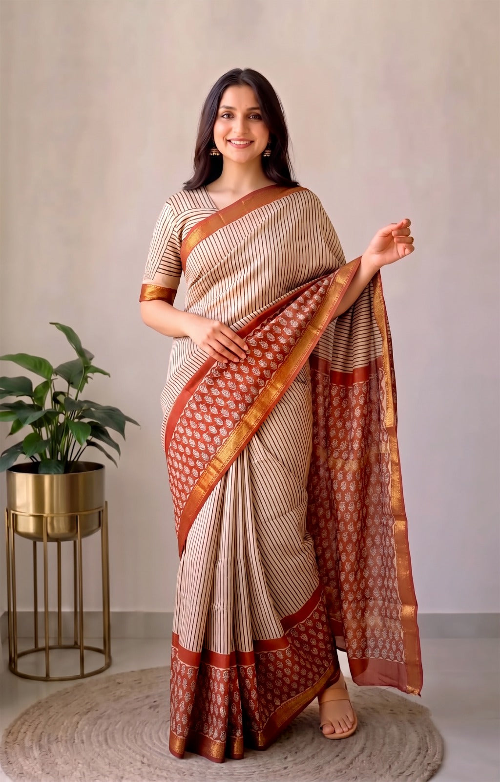 Jaipuri Hand Block Bagru Printed Maheshwari Silk Saree With Blouse (MSS190)