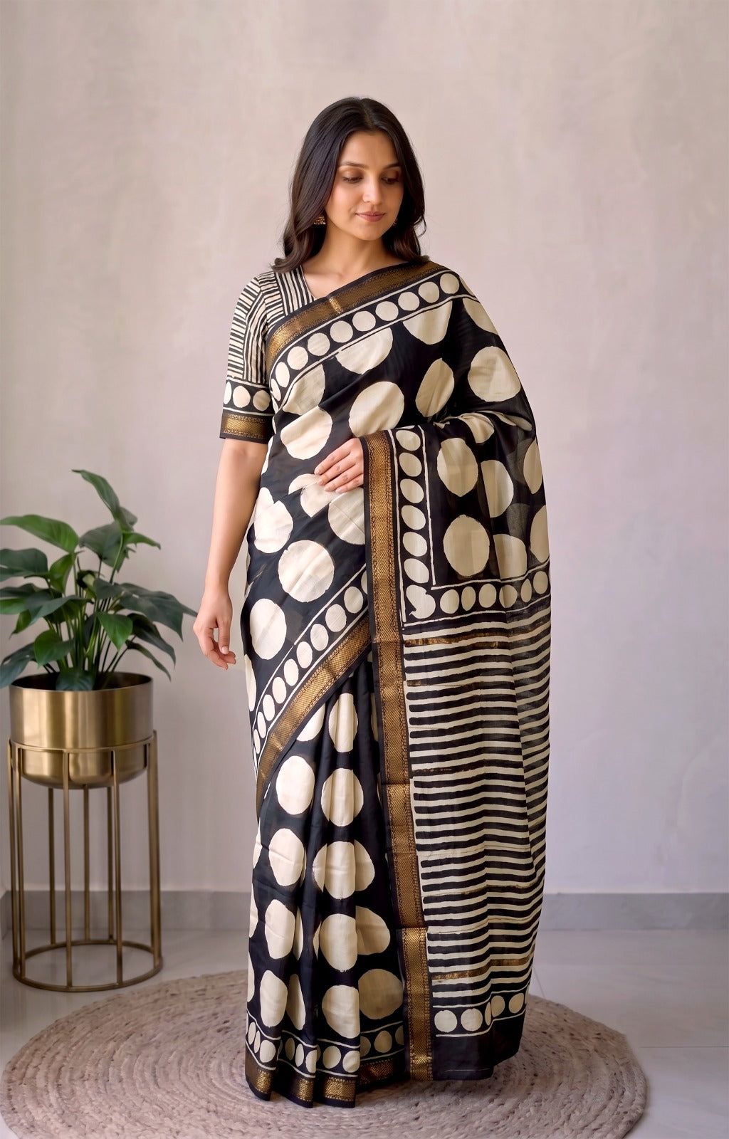 Jaipuri Hand Block Bagru Printed Maheshwari Silk Saree With Blouse (MSS191)
