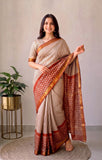 Jaipuri Hand Block Bagru Printed Maheshwari Silk Saree With Blouse (MSS190)