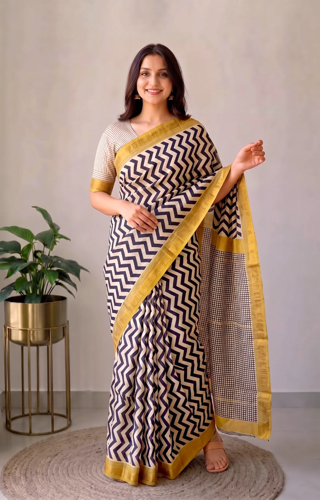 Jaipuri Hand Block Bagru Printed Maheshwari Silk Saree With Blouse (MSS172)