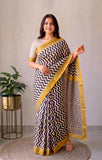 Jaipuri Hand Block Bagru Printed Maheshwari Silk Saree With Blouse (MSS172)
