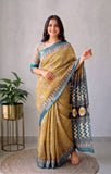 Jaipuri Hand Block Bagru Printed Maheshwari Silk Saree With Blouse (MSS202)