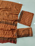 HAND BLOCK PRINTED COTTON 3-PIS SUIT WITH MULMUL DUPPATA (CMS195)