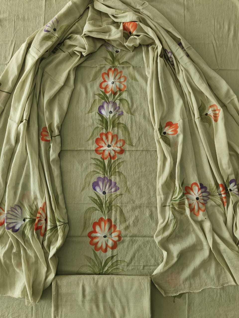 HAND BLOCK PRINTED COTTON 3-PIS SUIT WITH MULMUL DUPPATA (CMS198)
