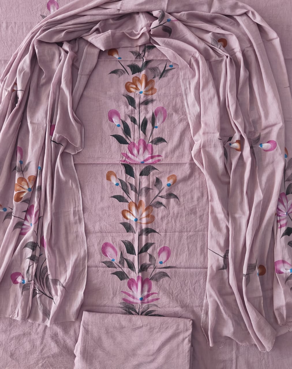 HAND BLOCK PRINTED COTTON 3-PIS SUIT WITH MULMUL DUPPATA (CMS199)