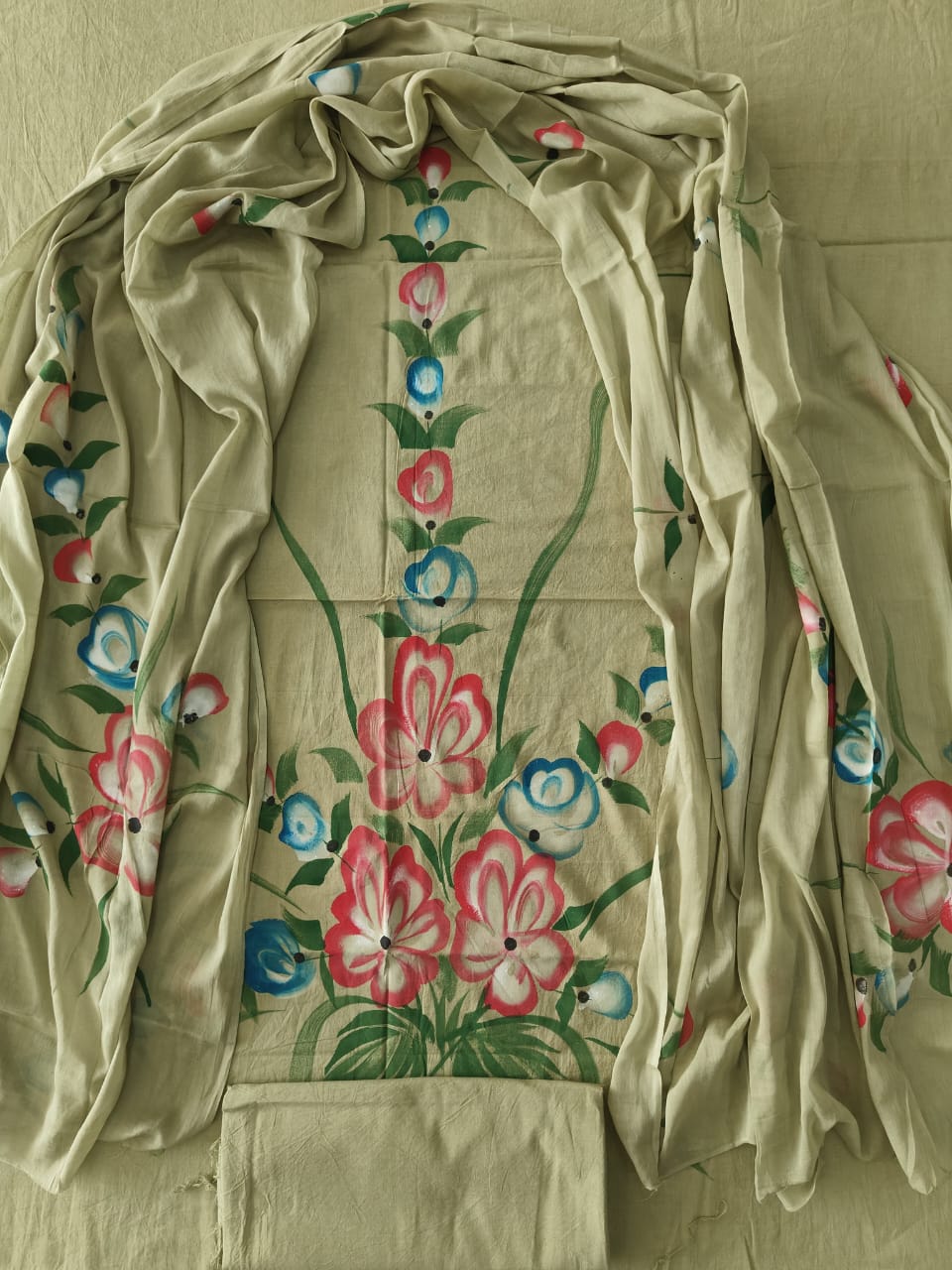 HAND BLOCK PRINTED COTTON 3-PIS SUIT WITH MULMUL DUPPATA (CMS200)