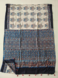 MIRROR WORK HAND BLOCK AJRAKH MODAL SILK SAREE WITH BLOUSE (CIV34)