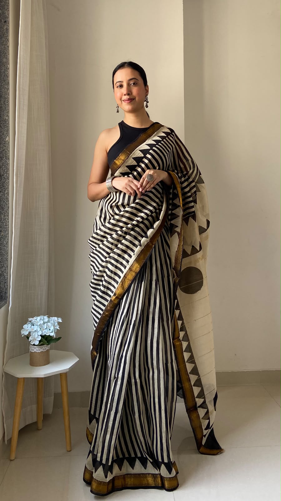 Jaipuri Hand Block Bagru Printed Maheshwari Silk Saree With Blouse (MSS182)