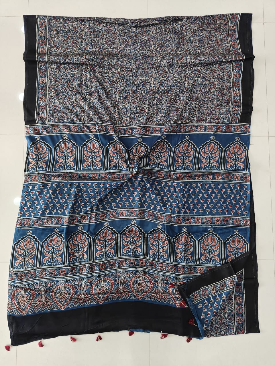 HAND BLOCK PRINTED AJARKH MODAL SILK SAREE (CIG131)