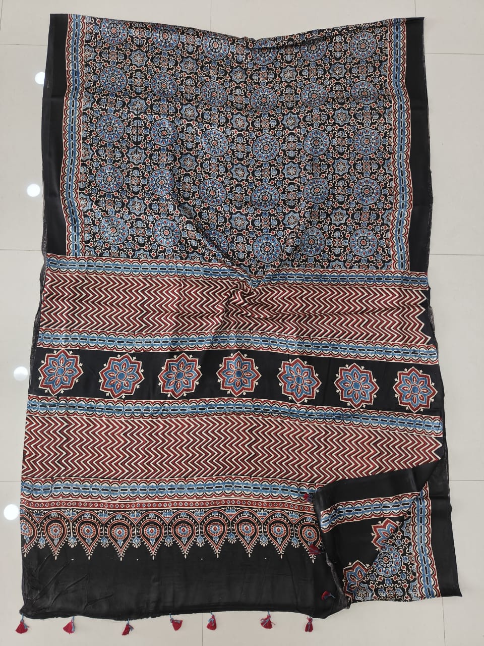 HAND BLOCK PRINTED AJARKH MODAL SILK SAREE (CIG133)