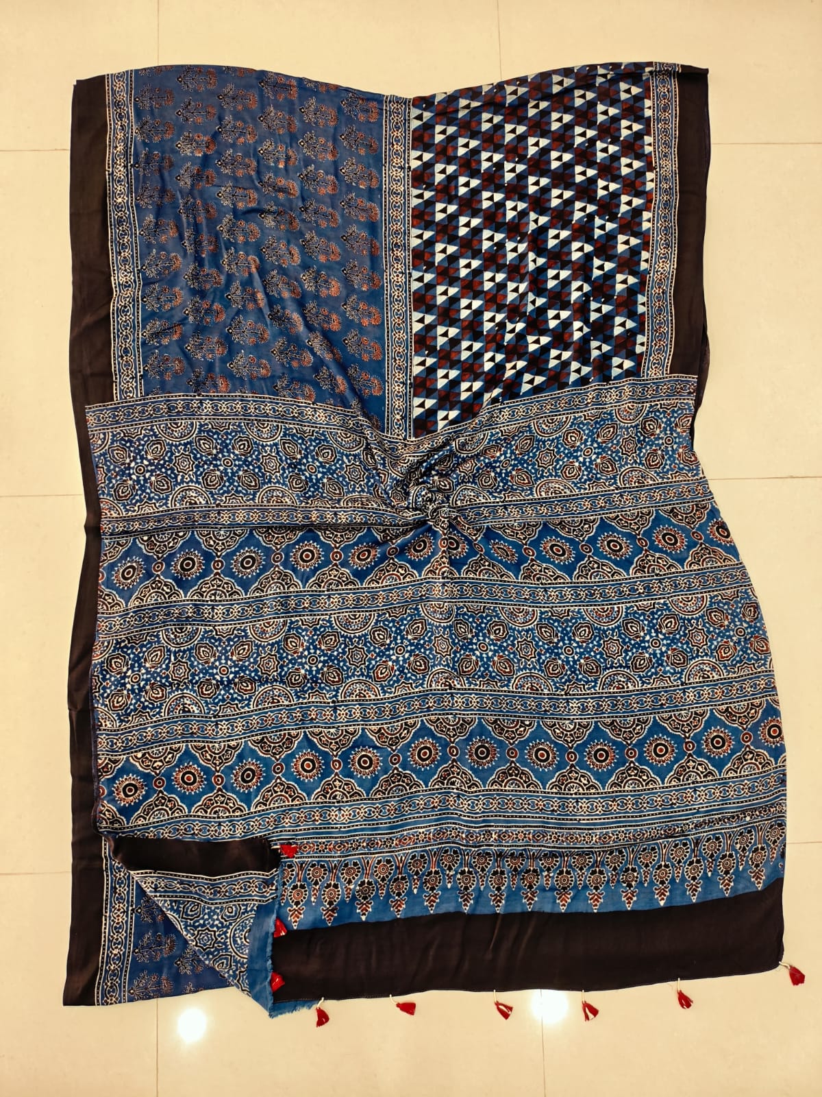 HAND BLOCK PRINTED AJARKH MODAL SILK SAREE (CIG134)
