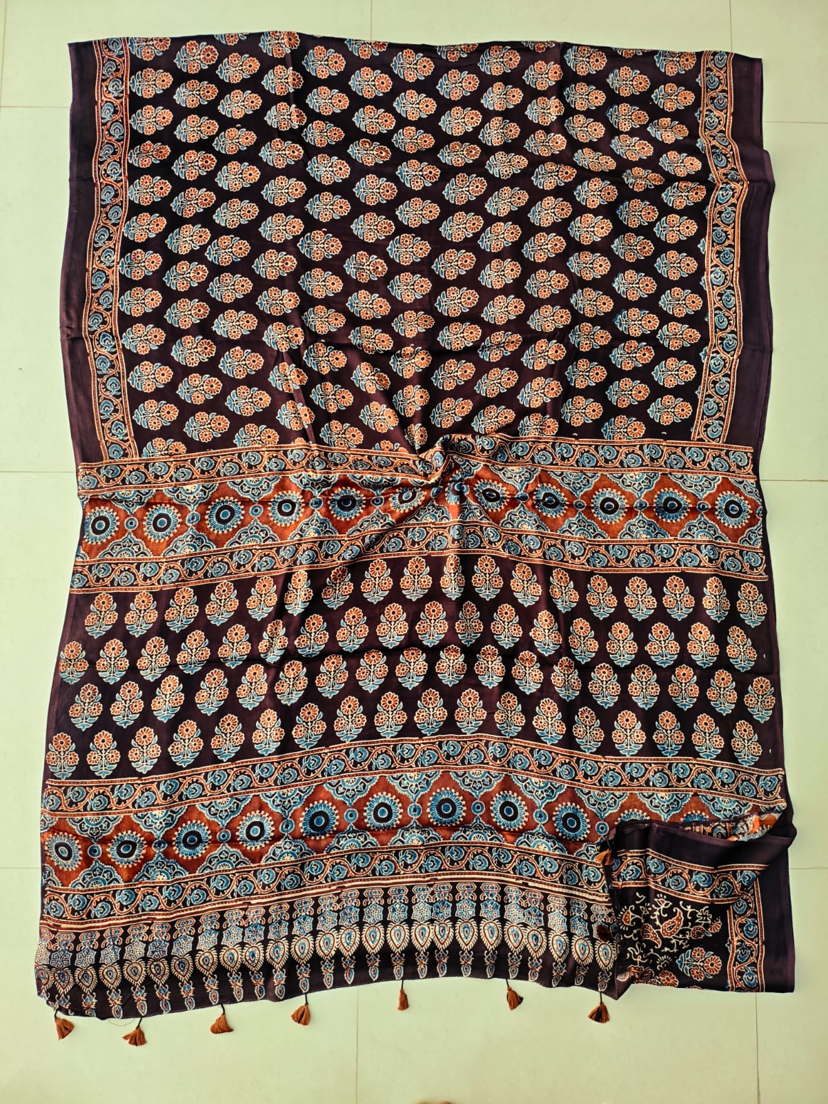 HAND BLOCK PRINTED AJARKH MODAL SILK SAREE (CIG135)