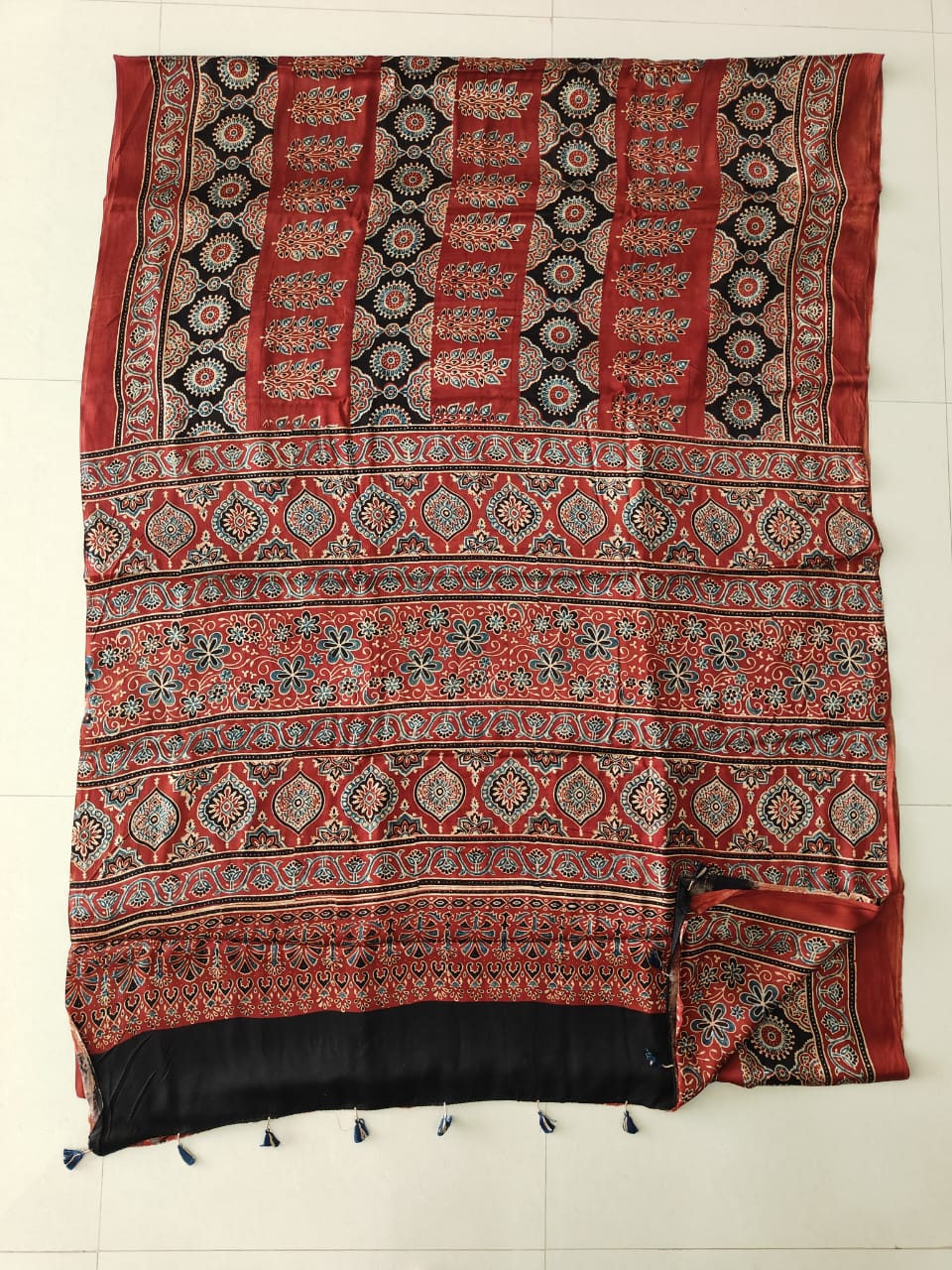 HAND BLOCK PRINTED AJARKH MODAL SILK SAREE (CIG137)