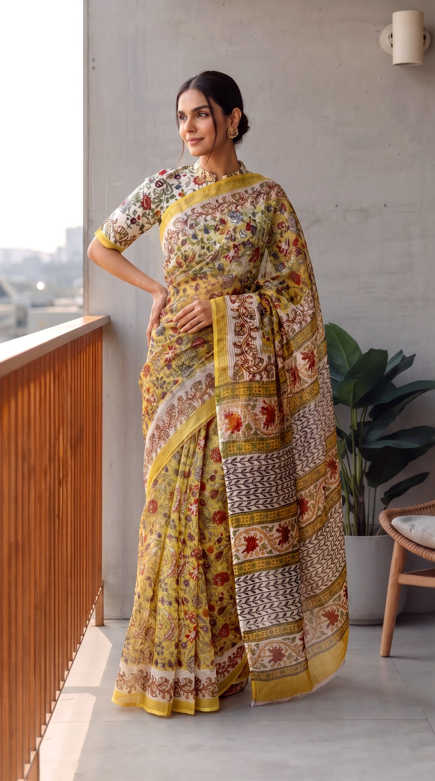 HAND BLOCK BAGRU PRINTED KOTA DORIYA SAREE WITH MULMUL BLOUSE (KDS157)